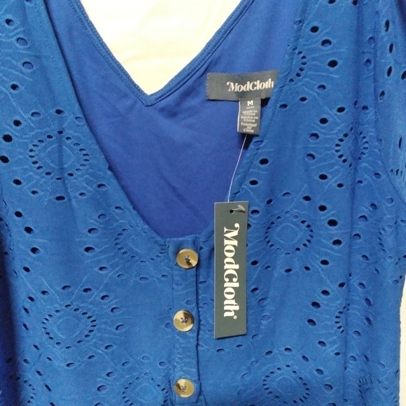 Modcloth Light Shining Through Babydoll Dress Blue Eyelet Size M - Picture 6 of 10